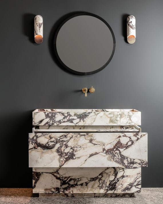 Calacatta Marble Freestanding Vanity, Custom Bathroom Sink with Drawers