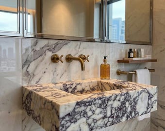 Calacatta Monet Marble Basin Sink – Wall Mounted Bathroom Sink for Powder Room Vanity