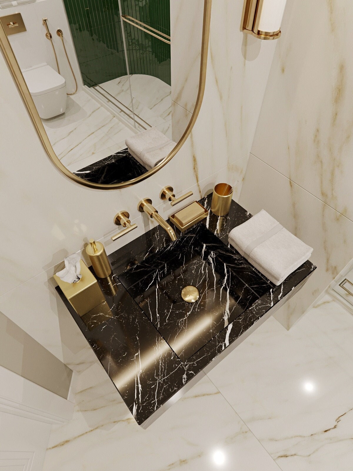 Chambre noire marbre miroir ONYX - Chambre Complète Style Turc