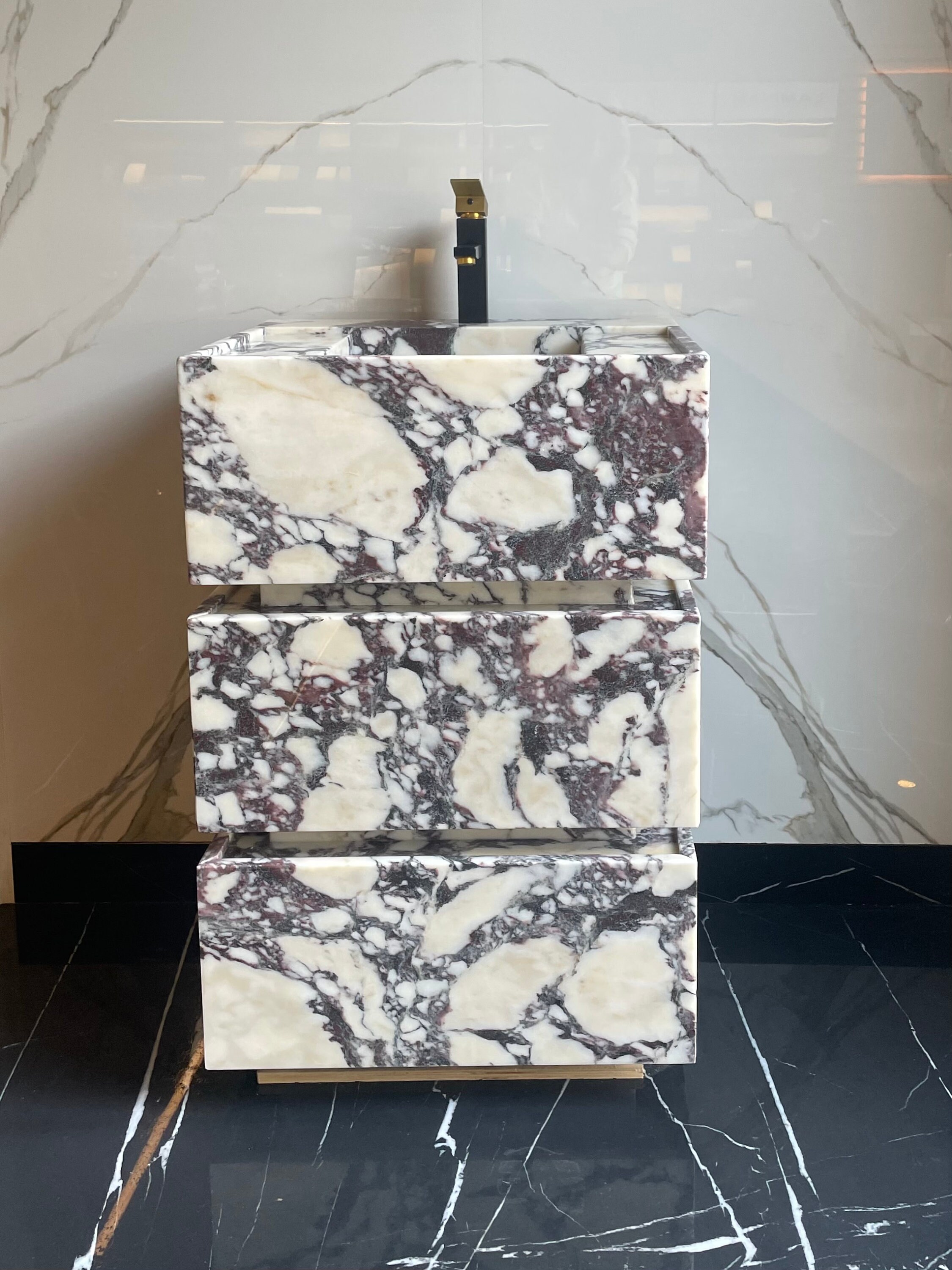 Marble Sink Vanity Freestanding and Drawers With Calacatta Marble Basin