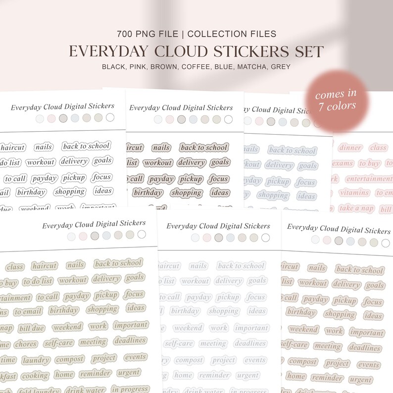 Everyday Cloud Digital Stickers Pack for Goodnote & Notability, Minimal daily stickers for digital planning, Journals stickers, PNGs