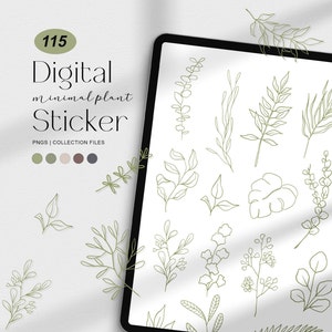 Adesivi per pianificatore digitale vegetale, adesivi Goodnotes, adesivi digitali minimi, adesivi fogliari estetici per pianificatore digitale, adesivi per iPad