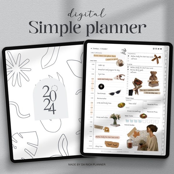 2024 Digital Planner, Goodnotes Notability 2023-2025, Portrait Planner, white Modern Vertical, ADHD, Dated Minimalist Journal Template