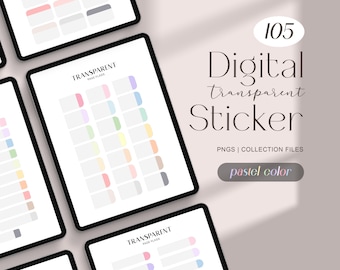 Pastel Transparent Digital Planner Stickers for iPad, PNG Stickers (105)