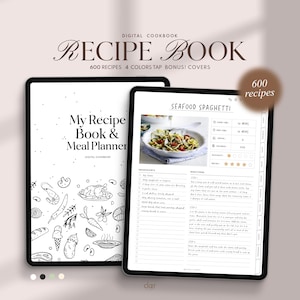 Digital Recipe Book For Goodnotes, Notability, Digital Recipe Journal, Digital Cookbook Recipe Planner, Digital Meal Planner & Grocery List