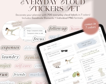 700 stickers pour agenda numérique pour GoodNotes | Stickers nuage esthétiques | Stickers pour agenda iPad | Stickers neutres minimalistes