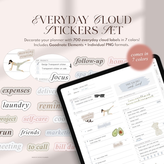 700 Digital Planner Stickers for GoodNotes | Aesthetic Cloud Stickers | iPad Planner Stickers | Neutral Minimal Stickers