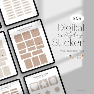 Może przedstawiać: Zestaw naklejek do planera cyfrowego z różnymi kształtami i wzorami, w tym kółka, kwadraty, serca, gwiazdki i linie. Naklejki są w neutralnej beżowej kolorystyce i idealnie nadają się do dodania odrobiny organizacji i stylu do Twojego planera cyfrowego.