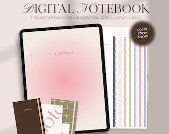 Cuaderno digital, cuaderno de estudiante, cuaderno para iPad, cuaderno GoodNotes, plantilla GoodNotes, diario, rayado, cuadrícula, punteado, Cornell