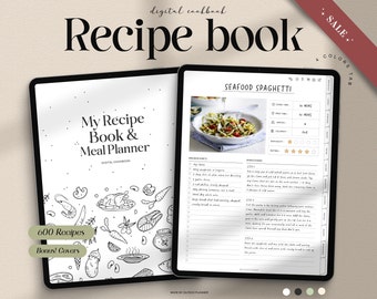 Digital Recipe Book For Goodnotes, Notability, Digital Recipe Journal, Digital Cookbook Recipe Planner, Digital Meal Planner & Grocery List