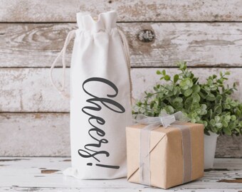 Cheers! Cotton Canvas Wine Bag, Housewarming, Holiday, New Year, Thanksgiving, Christmas, Gift, Hostess, Wedding, Bridal Shower, Party Decor