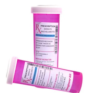 8 Pack Bachelorette Party Hangover Kit Container - Bachelorette Party Favor - Empty Pink Bottles With Labels- RX Bottle Hangover Recovery
