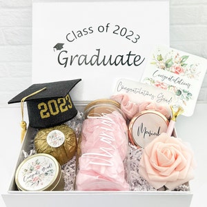 Afstudeergeschenkdoos voor haar, cadeau voor afstuderen, afstudeercadeau, college afstudeercadeau, middelbare school afstudeergeschenkdoos gelukkig afstuderen
