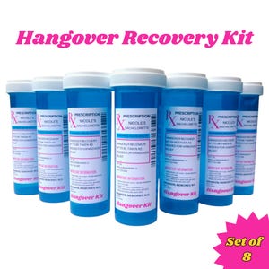 8 Pack Bachelorette Party Hangover Kit Container - Bachelorette Party Favor - Empty Pink Blue RX Bottles With Labels