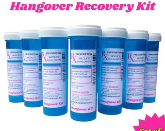 8 Pack Bachelorette Party Hangover Kit Container - Bachelorette Party Favor - Empty Pink Blue RX Bottles With Labels