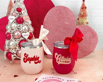 Red Custom Wine tumbler, Blush Personalized Tumbler, personalize wine glasses, personalized wine tumbler, Valentines gift, Christmas Gifts