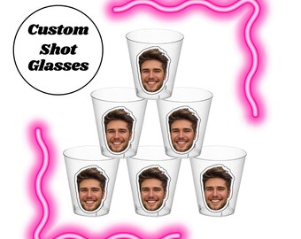 Groom Face Plastic Shot Glasses, Bachelorette Party Groom Face Decorations, Groom Face Party Favors Custom Face Shot Glasses Pink Shot Glass