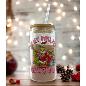 Pink Grinch Iced Coffee Cup | Unique Grinchmas Gift | In My Boujee Ginch Era | Pink Christmas Iced Coffee Cup | Christmas Gift Idea