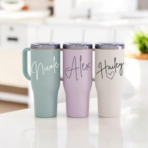 Large Tumbler with Handle and Straw, Custom Huge Cup with Handle, Stainless Steel Tumbler, Large 40oz Travel Tumbler, Travel Mug, Beach Cup