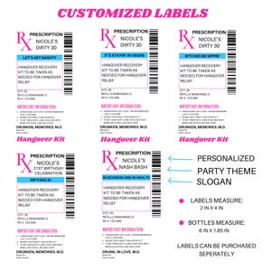 8 Pack Bachelorette Party Hangover Kit Container - Bachelorette Party Favor - Empty Pink Bottles With Labels- RX Bottle Hangover Recovery