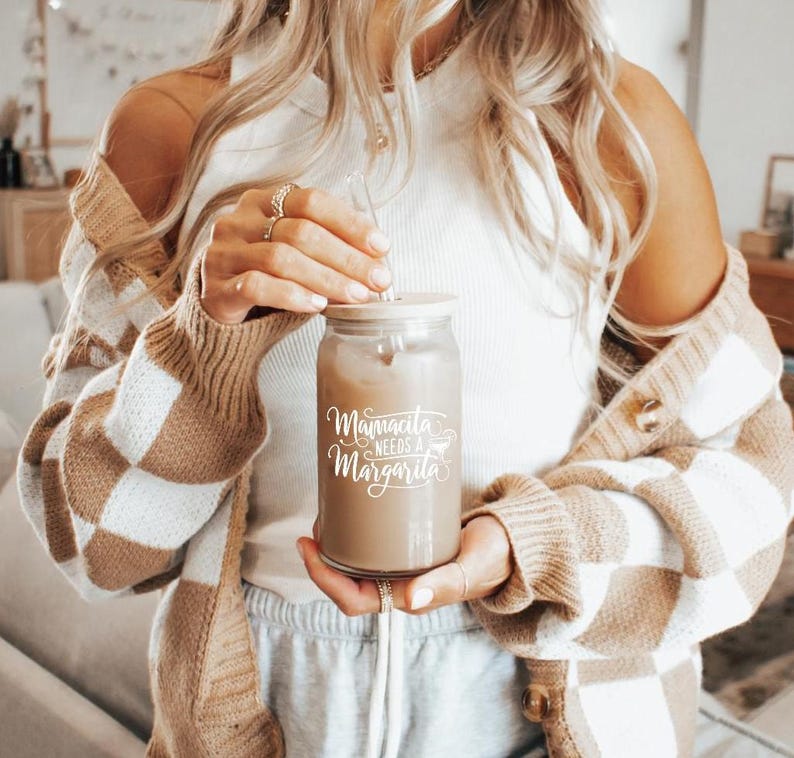 Mamacita Cup Iced Coffee Cup Mamacita Mug Glass Cup with Lid Straw Mamacita needs a Margarita Iced Coffee Cup Libbey Cup