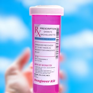 8 Pack Bachelorette Party Hangover Kit Container - Bachelorette Party Favor - Empty Pink Bottles With Labels