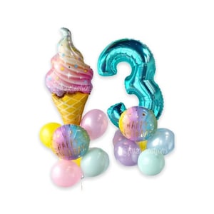 Regenboogijsballon met kaars 14&quot; folieballon Mylar, verjaardagsballon Rainbow Swirl ijsje