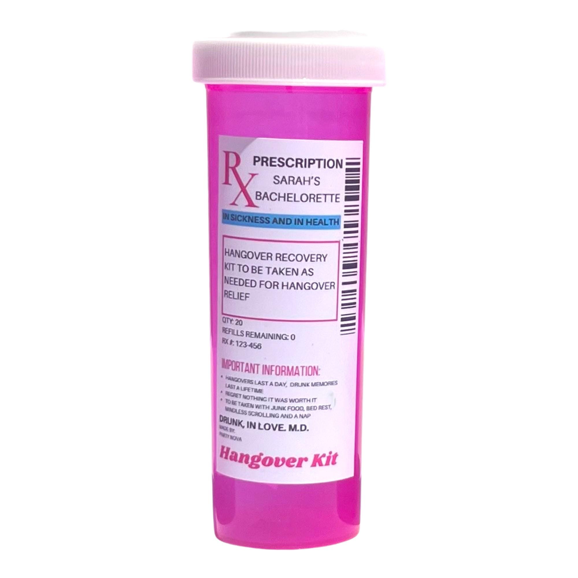Confezione da 8 contenitori per kit anti-sbornia per addio al nubilato - Bomboniere per addio al nubilato - Bottiglie vuote rosa BLU RX con etichette - Italia