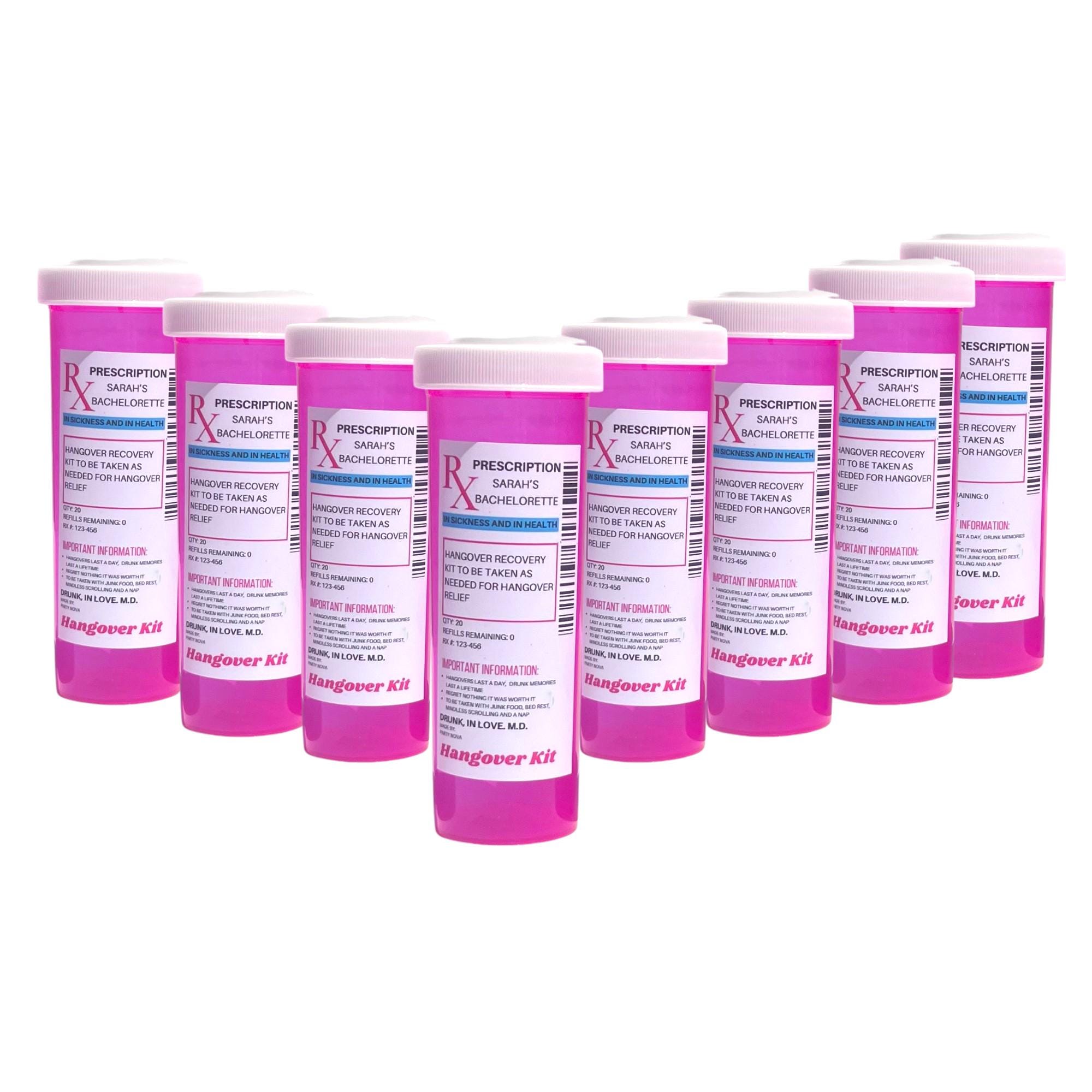 8 Pack Bachelorette Party Hangover Kit Container - Bachelorette Party Favor - Empty Pink Bottles With Labels