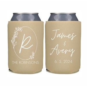 Personalized Wedding Can Cooler, Customized Wedding Favors, Beverage Insulators, Beer Huggers, Monogram, Wedding Shower, Rehearsal,