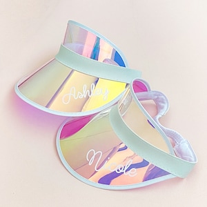 Personalized Holographic Visors,Beach Bachelorette Gifts, Pool Party Favors,Beach Wedding Gift,Bridesmaids Hat,Bachelorette Party Sun Visors
