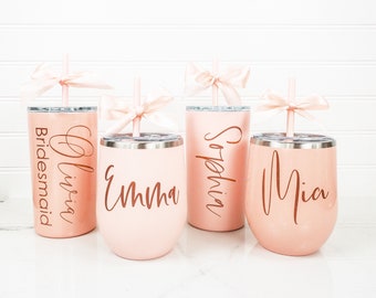Custom Wine tumbler, custom wine glasses, personalize wine glasses, personalized wine tumbler, bridesmaid proposal bridesmaid gift blush cup