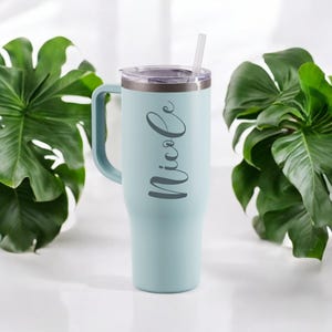 Large Tumbler with Handle and Straw, Custom Huge Cup with Handle, Stainless Steel Tumbler, Large 40oz Travel Tumbler, Travel Mug, Beach Cup