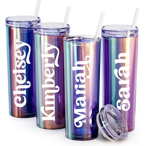 Personalized Holographic Prism Acrylic Tumbler | Custom Tumbler with Lid and Straw | Monogrammed | Bachelorette Gifts | Bridal Gifts |