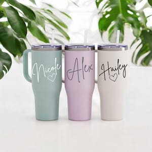 Large Tumbler with Handle and Straw, Custom Huge Cup with Handle, Stainless Steel Tumbler, Large 40oz Travel Tumbler, Travel Mug, Beach Cup