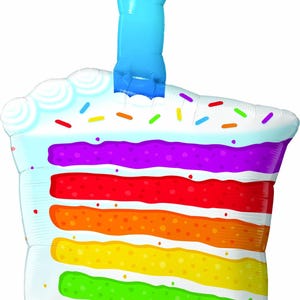 Large Rainbow Birthday Cake Balloon with Candle 42&quot; Foil Mylar Balloon, Rainbow Cake Slice with Candle Birthday Balloon