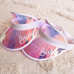 Personalized Holographic Visors,Beach Bachelorette Gifts, Pool Party Favors,Beach Wedding Gift,Bridesmaids Hat,Bachelorette Party Sun Visors