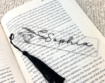 Custom Birth Flower Bookmark, Personalized Floral Bookmark for Women, Acrylic Bookmark Gift, Aesthetic Bookmark with Tassel, Name Bookmark,