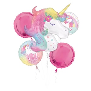 33 &quot;Einhorn Ballon Bouquet Foil Mylar, 5 Ballon-Set, Babyparty, Einhorn-Party, Einhorn-Themed Party, rosa Sterne, Einhorn-Geburtstagsfeier