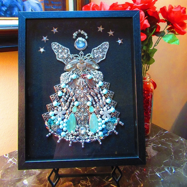 Guardian Angel Vintage to Modern Jewelry Art Wall Hanging Framed 11x14 Shadowbox