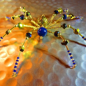 Large Tarantula Inspired Jewelry Art Christmas Spider Ornament Decoration with Arrows - Blue and Gold