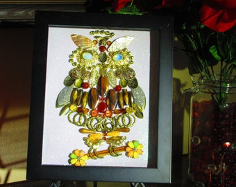 Owl Art Vintage to Modern Jewelry Framed Shadowbox 10x12