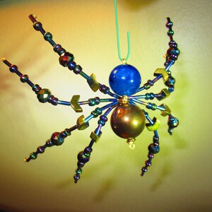Large Tarantula Inspired Jewelry Art Christmas Spider with Arrows - Blue and Gold