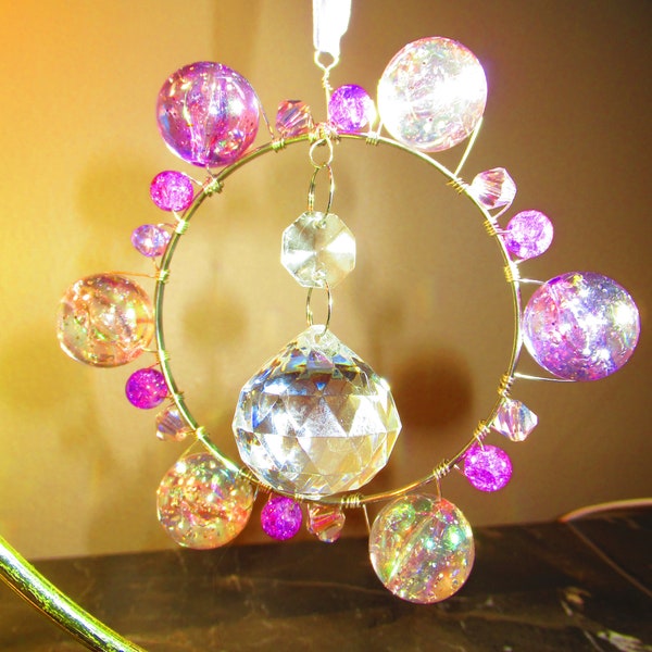 Fairy Garden Purple Sun Catcher Crystal Prism Pendant Window Hanger for Home Office Yard Décor Repurposed Jewelry