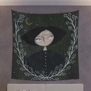 Gothic Girl Wall Tapestry Aesthetic, Witch Art Decor, Painting