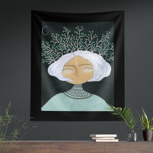 Forest Witch Wall Tapestry Aesthetic, Witchy Home Decor, Painting Print