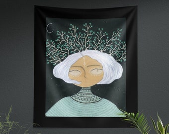 Forest Witch Tapestry, Painting Print, Witchy Home Decor