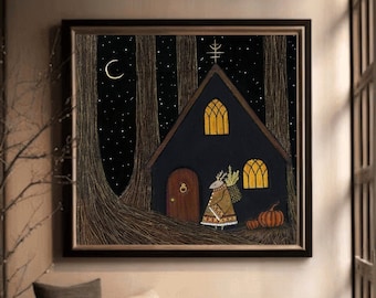 Cleric's Forest House Painting Art Print, Gift For The Home
