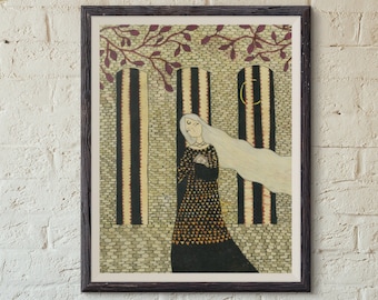 Witch in The Castle Poster, Folk Art Print, Gothic Painting
