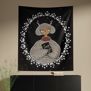 Witch Wall Tapestry Aesthetic, Witch Art Decor, Folk Art Print